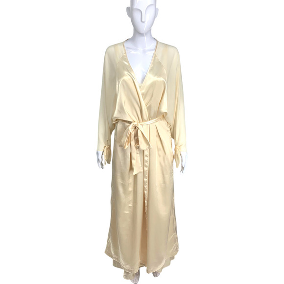 Vintage Victoria Secret Sz M/L Ivory Satin Peignoir Set Full Length Robe & Gown - Picture 2 of 11